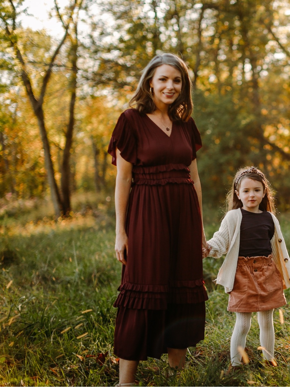 bohme Burgundy/Wine Midi Dress with Ruffled Tiers